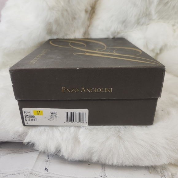 Enzo Angiolini Platform Stiletto  Fabric Tie Up Blue Multi Leopard Print Pumps - Picture 8 of 8